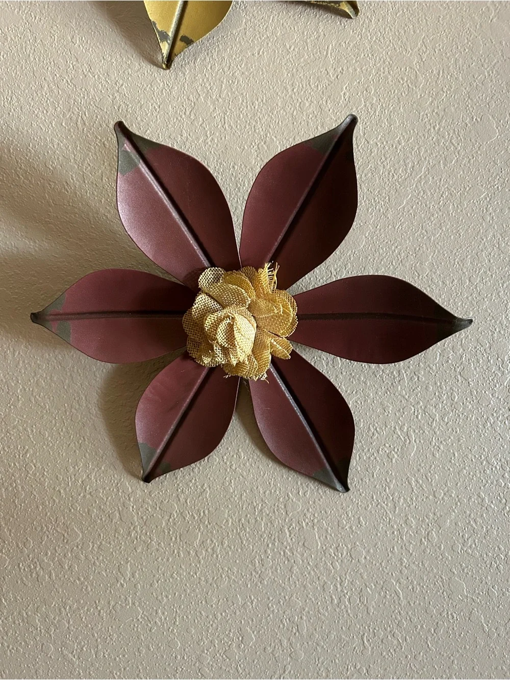 Metal Floral Wall Accent Decor Pair - Gold & Burgundy